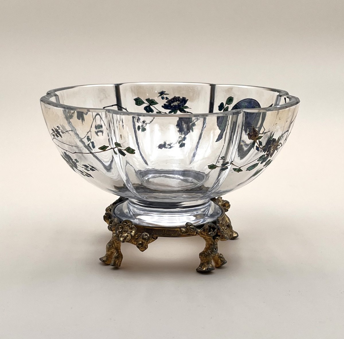 BACCARAT - coupe en cristal à décor Japonisant émaillé, monture en bronze, fin XIXème-photo-3