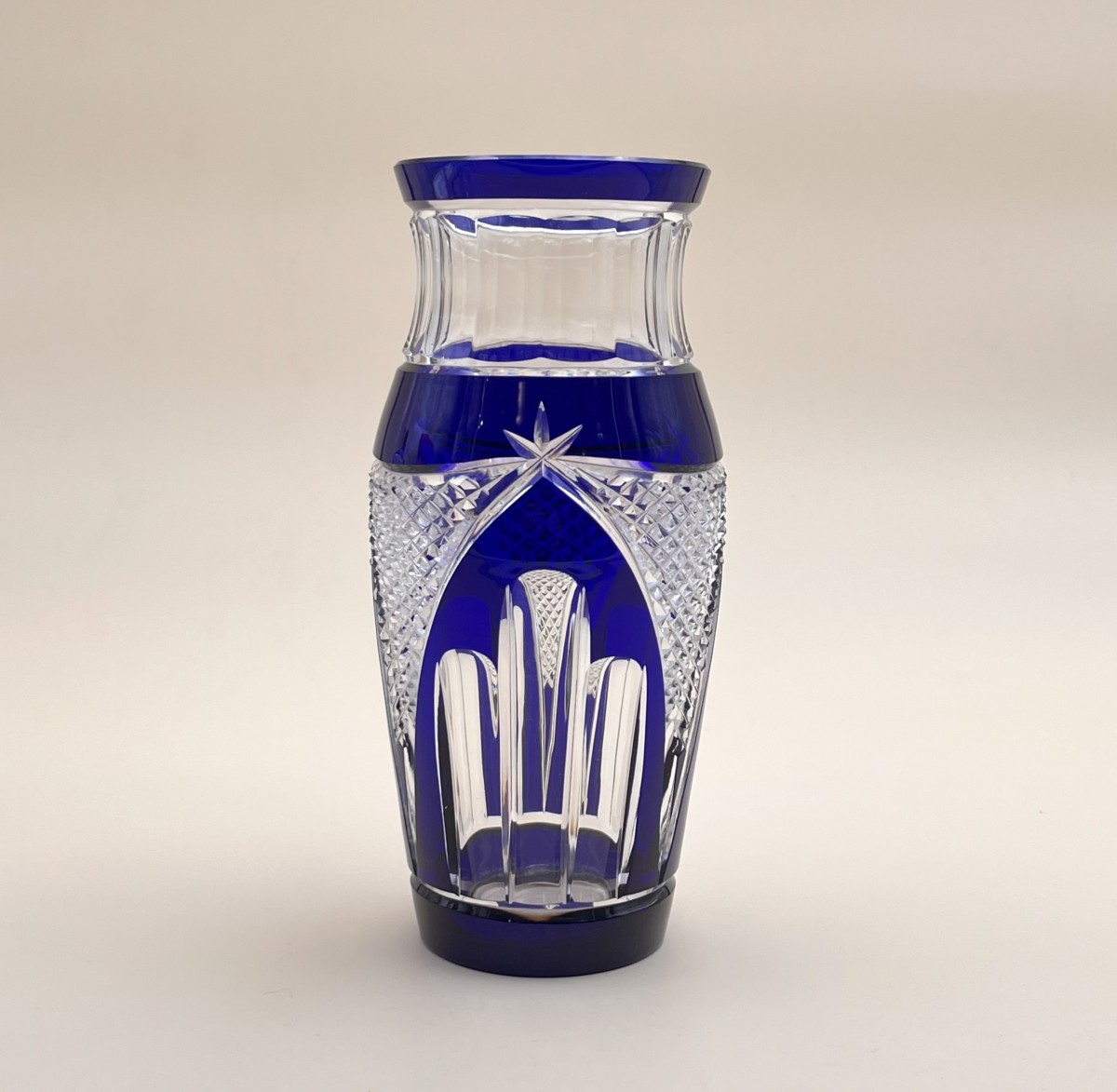 Cristalleries De Nancy - Art Deco Blue-lined Cut Crystal Vase