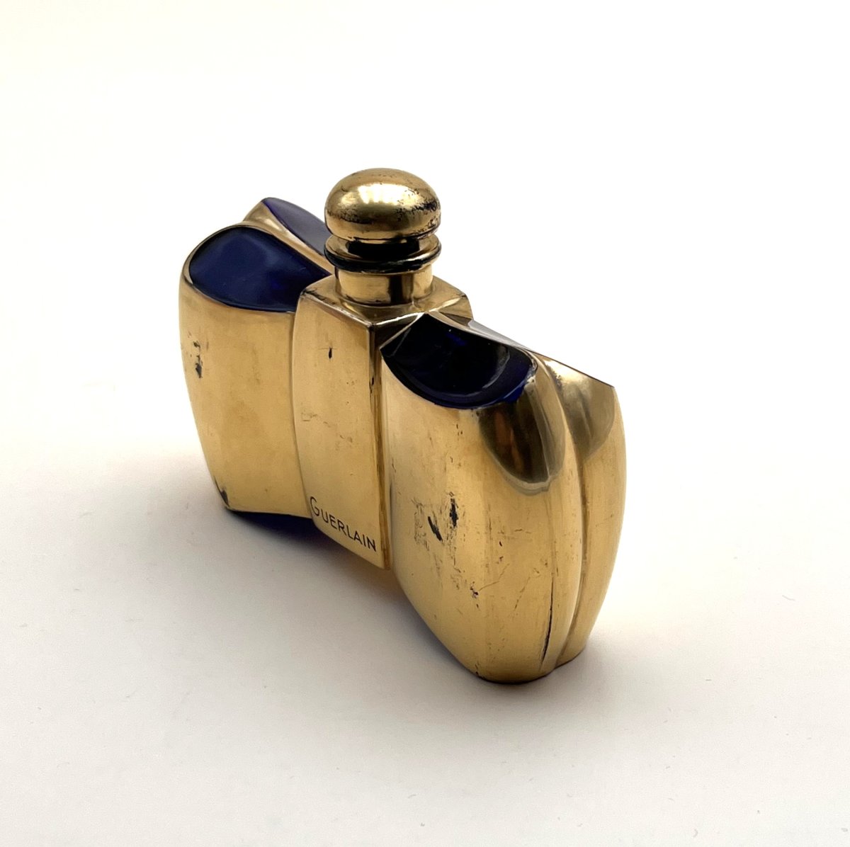 ancien flacon NOEUD PAPILLON en cristal bleu de BACCARAT pour le parfum COQUE D'OR de GUERLAIN-photo-3