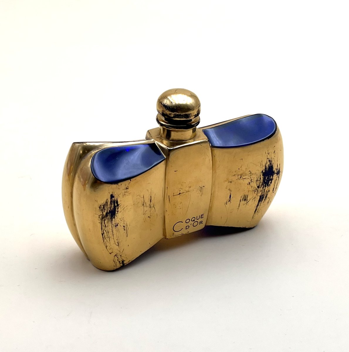 ancien flacon NOEUD PAPILLON en cristal bleu de BACCARAT pour le parfum COQUE D'OR de GUERLAIN-photo-4