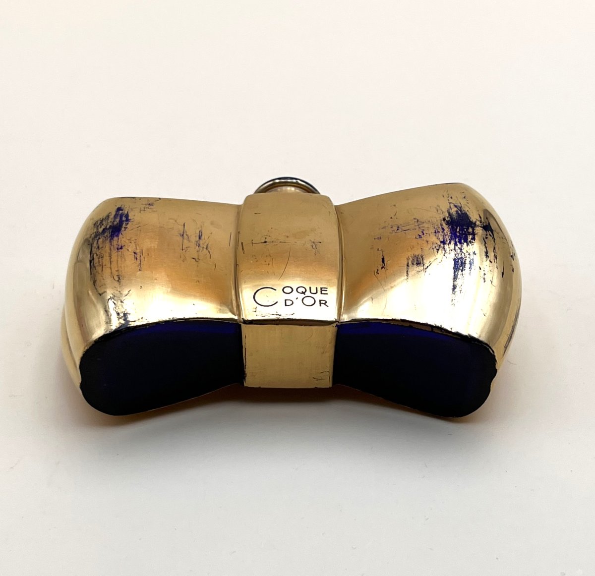 ancien flacon NOEUD PAPILLON en cristal bleu de BACCARAT pour le parfum COQUE D'OR de GUERLAIN-photo-6