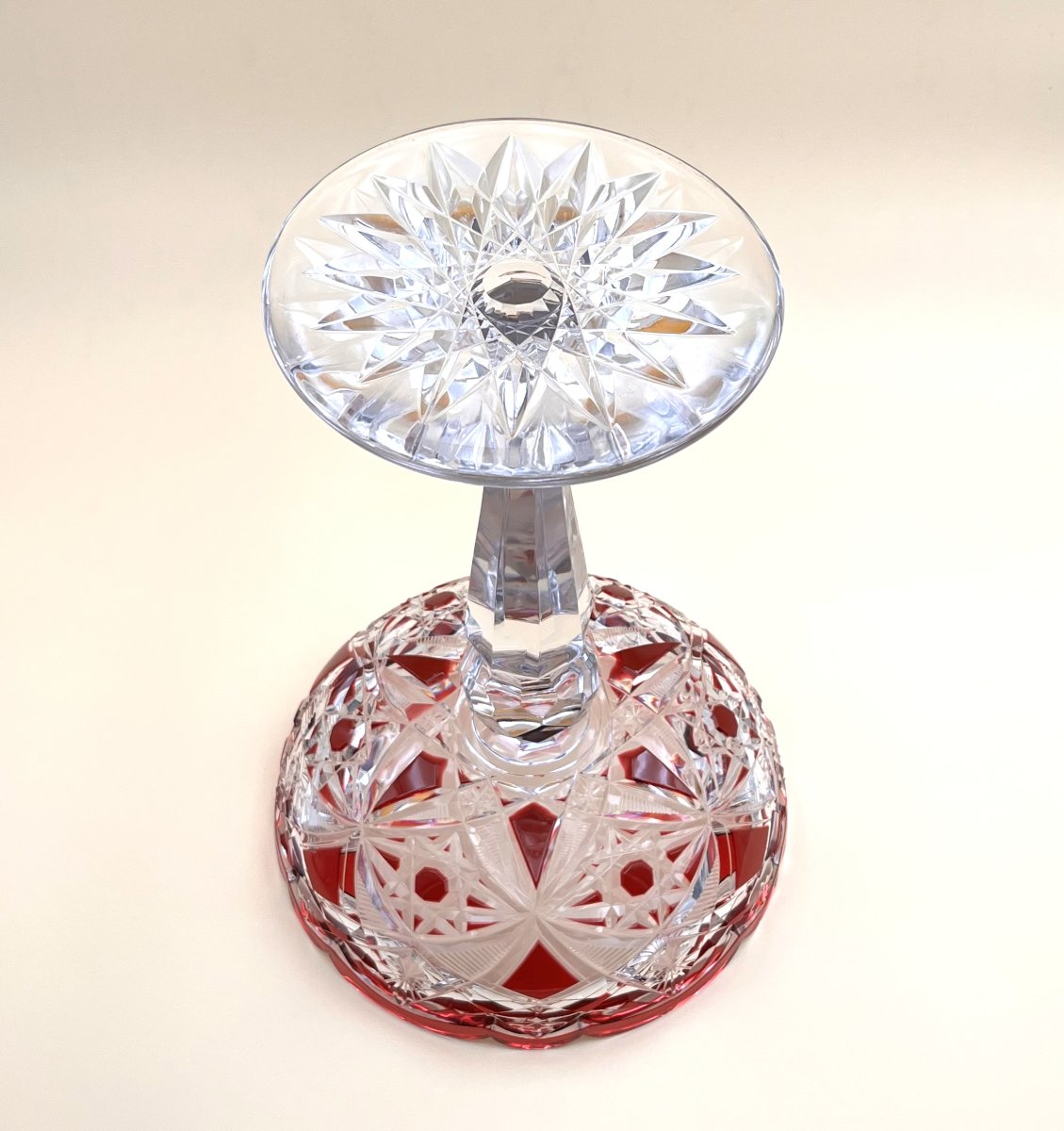 BACCARAT - grande coupe sur pied en cristal overlay doublé rouge 35,5 cm-photo-6
