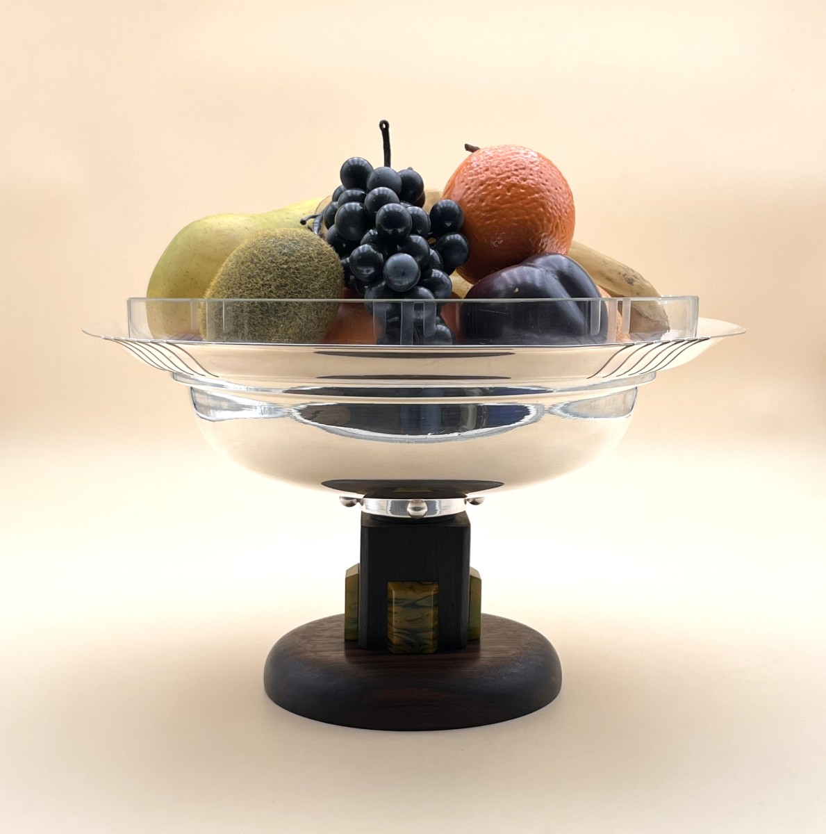Armand Frenais - Large Art Deco Silver-plated And Rosewood Bowl / Centerpiece-photo-2
