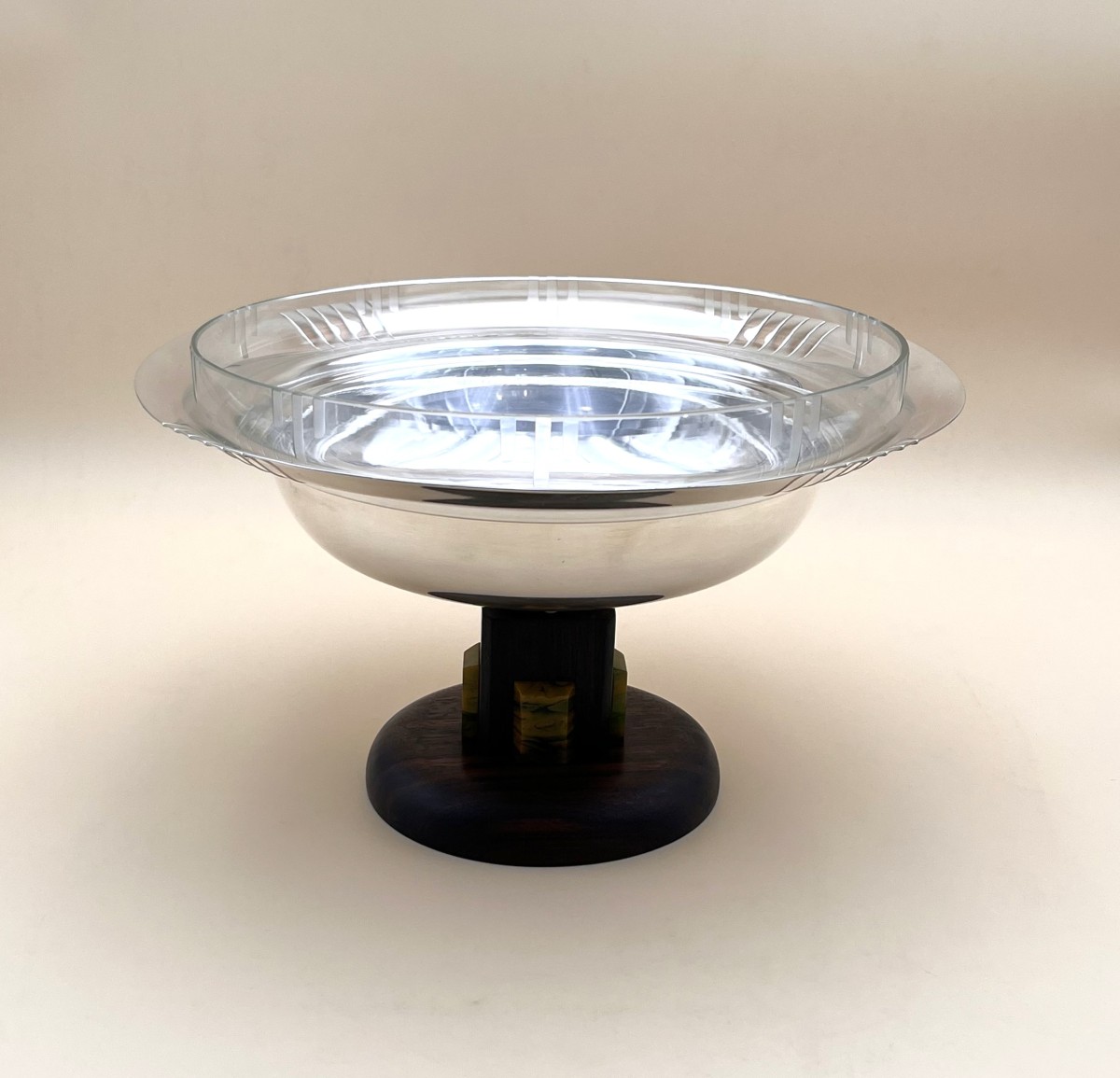 Armand Frenais - Large Art Deco Silver-plated And Rosewood Bowl / Centerpiece-photo-3