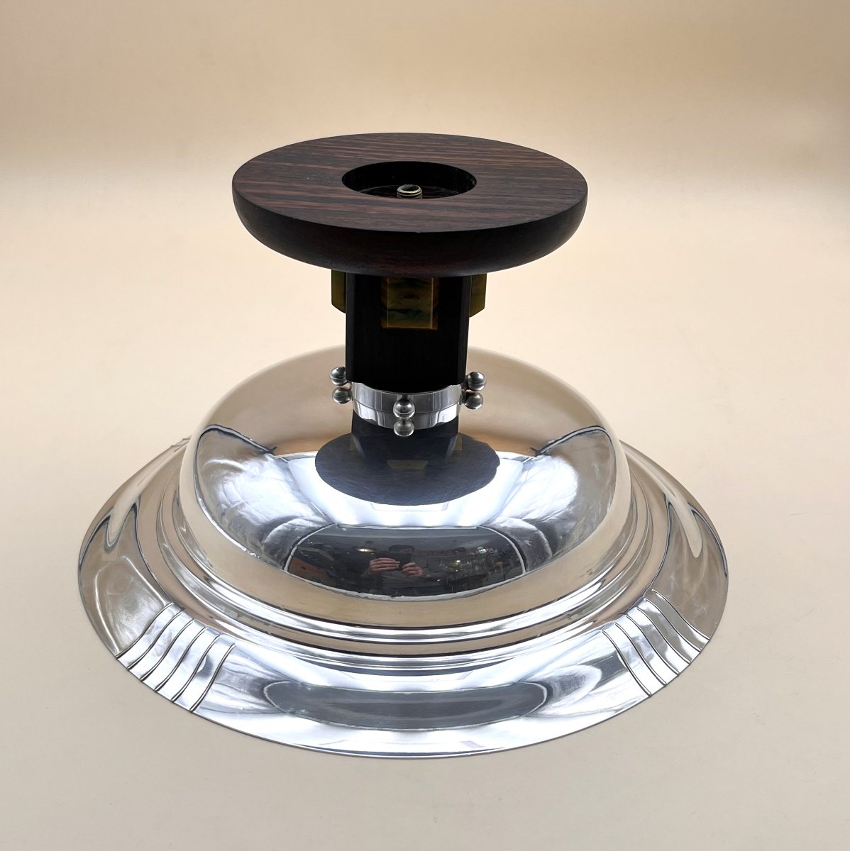 Armand Frenais - Large Art Deco Silver-plated And Rosewood Bowl / Centerpiece-photo-7