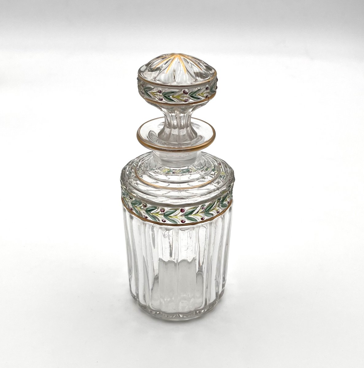 SAINT LOUIS - ancien flacon à parfum en cristal émaillé, modèle EMPIRE décor LAURIER 17,5 cm-photo-2