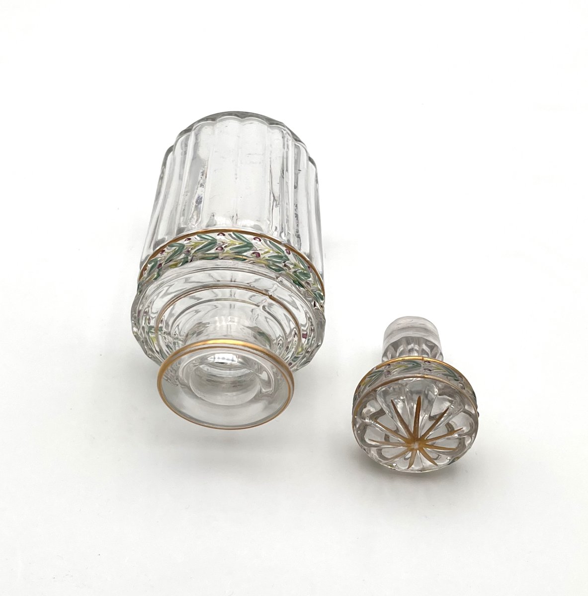SAINT LOUIS - ancien flacon à parfum en cristal émaillé, modèle EMPIRE décor LAURIER 17,5 cm-photo-3