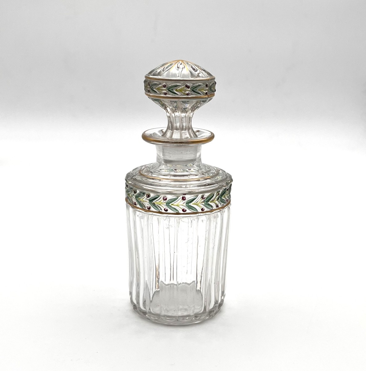 SAINT LOUIS - ancien flacon à parfum en cristal émaillé, modèle EMPIRE décor LAURIER 17,5 cm