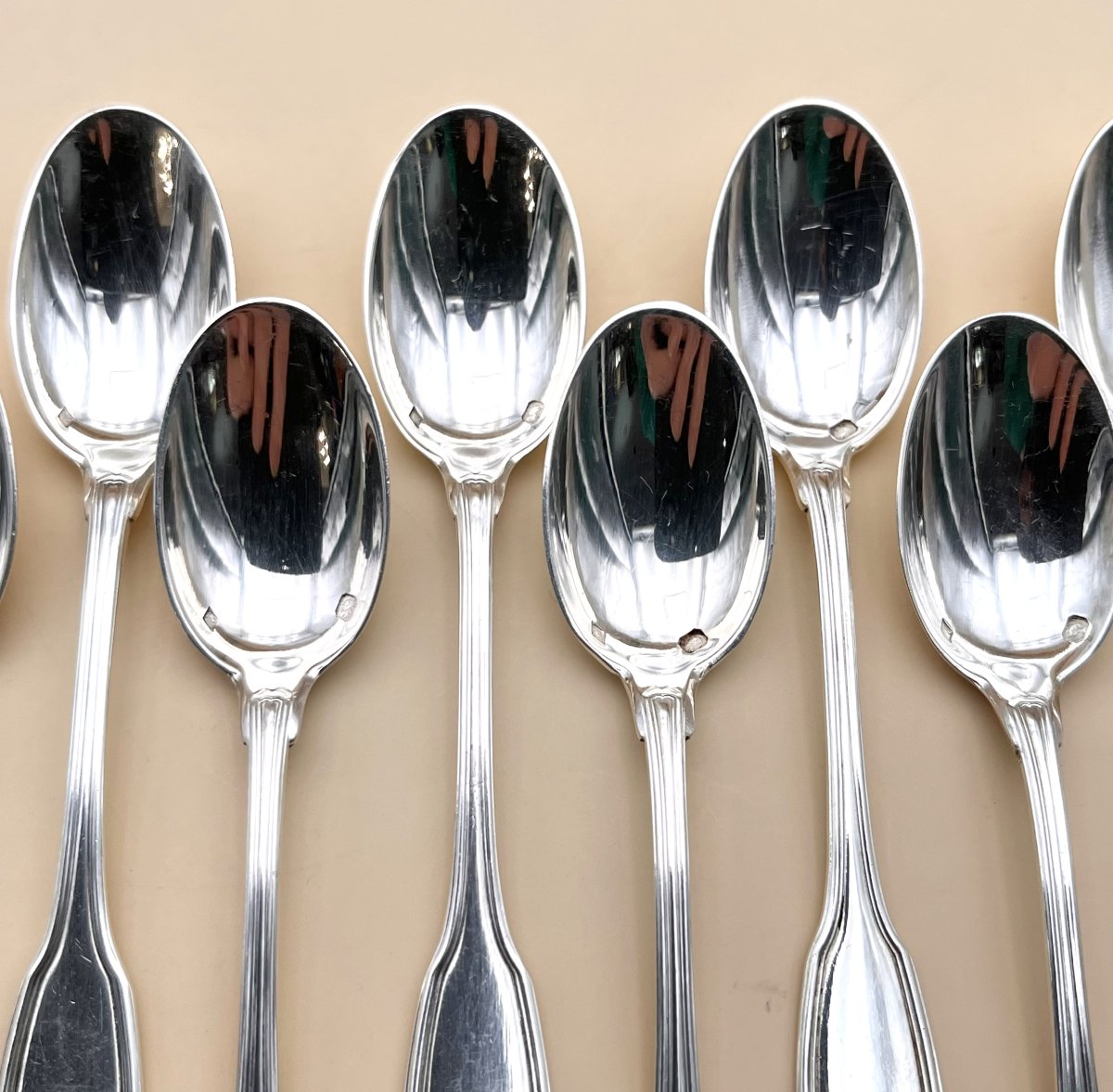 Henin & Cie - 12 Solid Silver Minerve 10.5 Cm Moka / Espresso / Verrine Spoons-photo-2