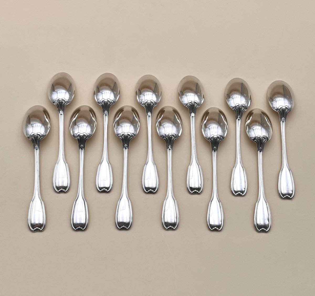 Henin & Cie - 12 Solid Silver Minerve 10.5 Cm Moka / Espresso / Verrine Spoons-photo-5