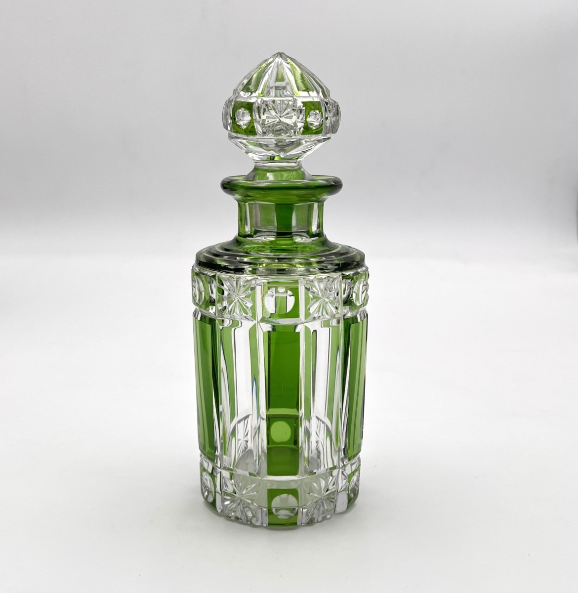 CRISTALLERIES DE NANCY - ancien flacon à parfum ART DECO en cristal doublé VERT 17 cm-photo-2