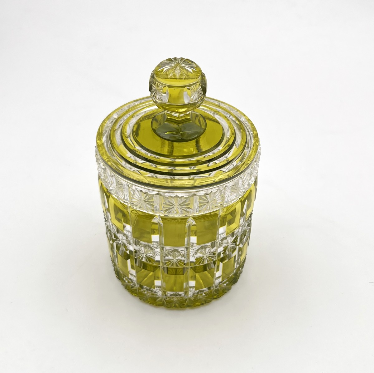 Baccarat - Lined Crystal Powder Box Mousse Green Model Diamonds And Stars-photo-2