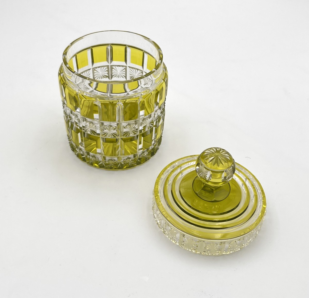 Baccarat - Lined Crystal Powder Box Mousse Green Model Diamonds And Stars-photo-4
