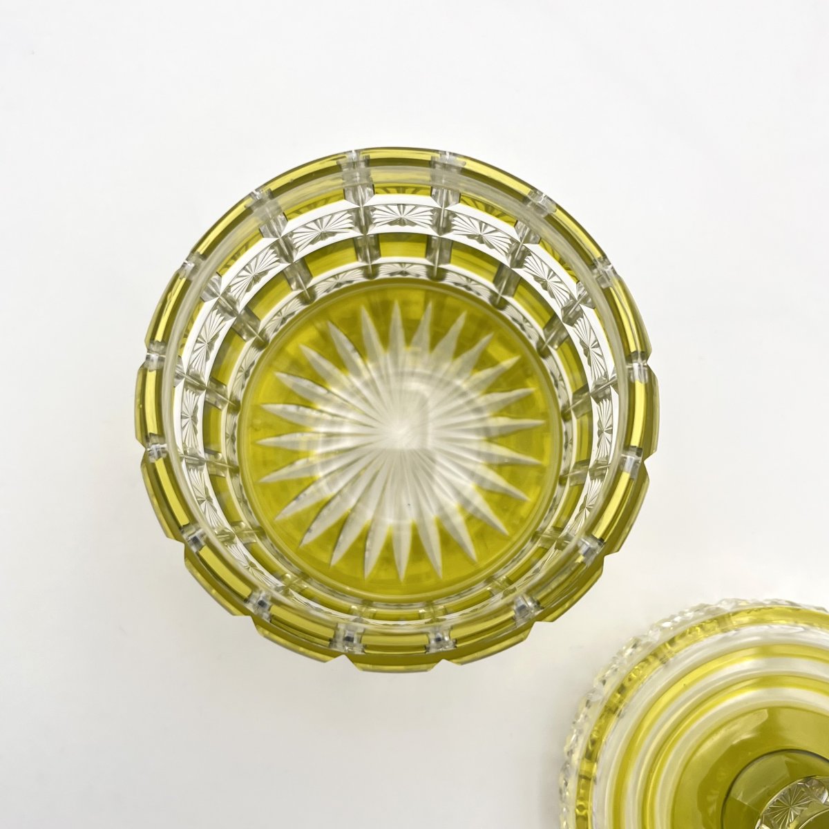 Baccarat - Lined Crystal Powder Box Mousse Green Model Diamonds And Stars-photo-2