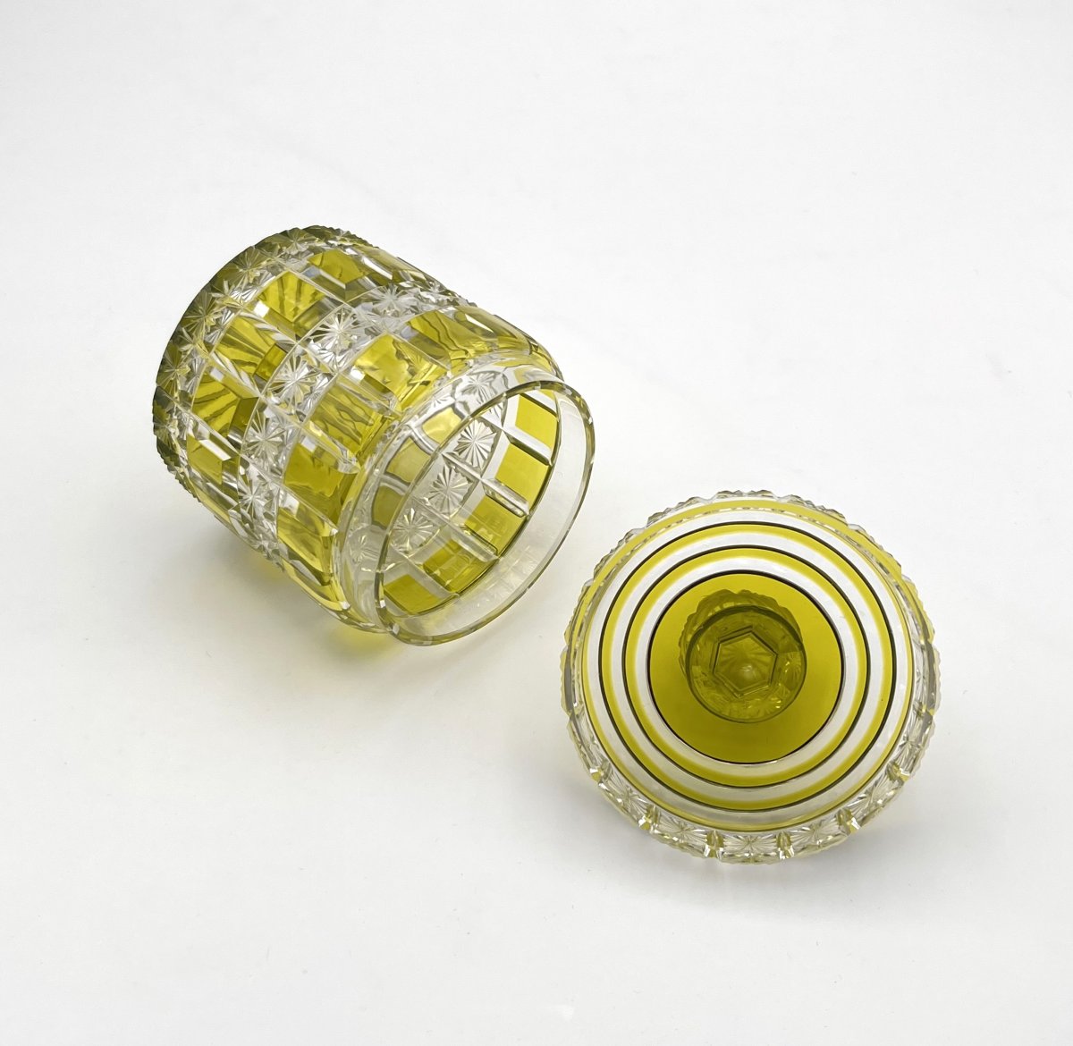 Baccarat - Lined Crystal Powder Box Mousse Green Model Diamonds And Stars-photo-4