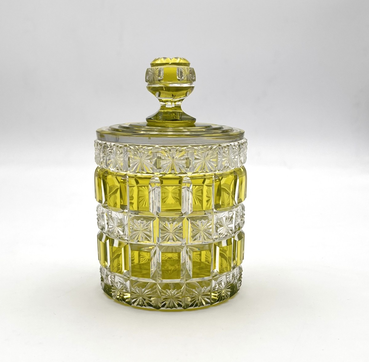 Baccarat - Lined Crystal Powder Box Mousse Green Model Diamonds And Stars