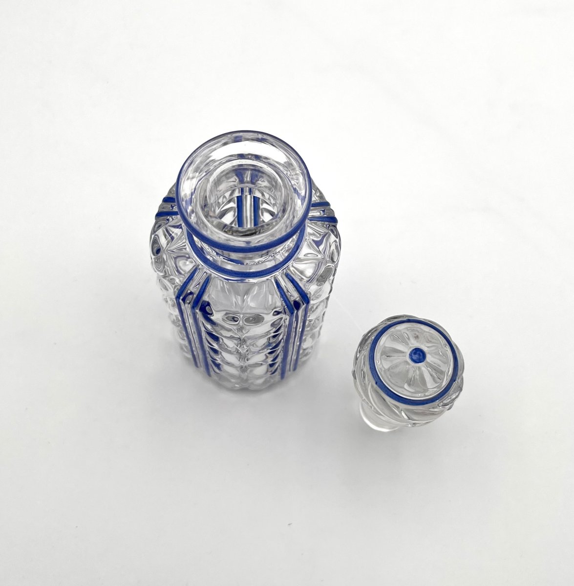 Baccarat - Antique Blue Enamelled Crystal Perfume Bottle 16 Cm - Laurier Model-photo-4