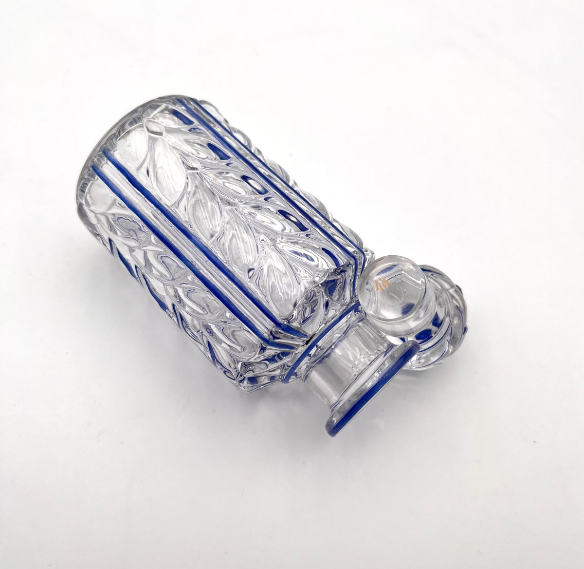 Baccarat - Antique Blue Enamelled Crystal Perfume Bottle 16 Cm - Laurier Model-photo-7