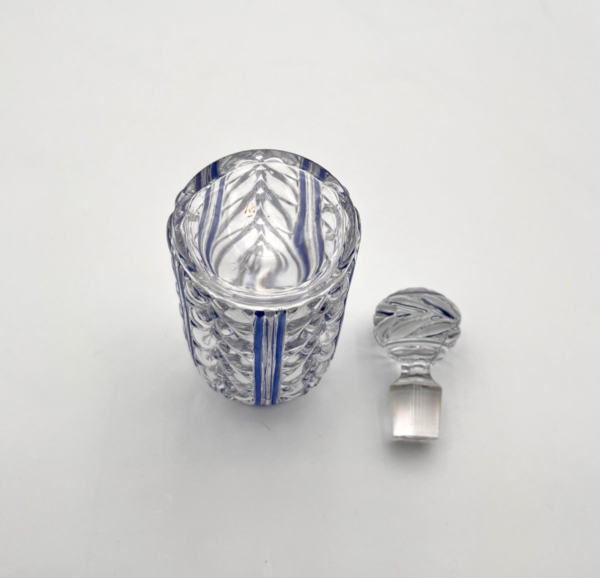 Baccarat - Antique Blue Enamelled Crystal Perfume Bottle 16 Cm - Laurier Model-photo-8