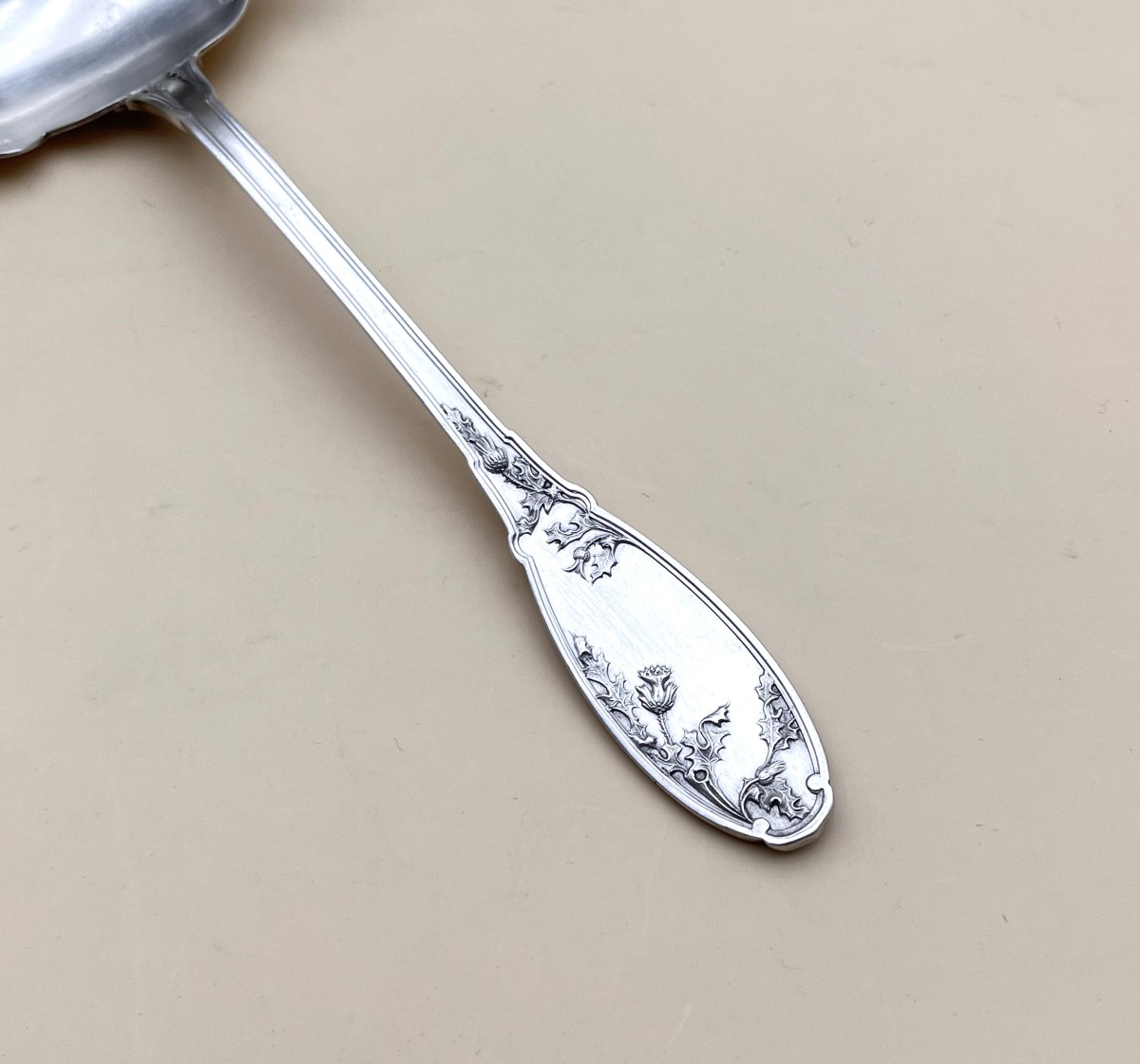 Gabert & Conreau - Art Nouveau Sauce Ladle In Solid Minerve Silver, Chardons Model-photo-2