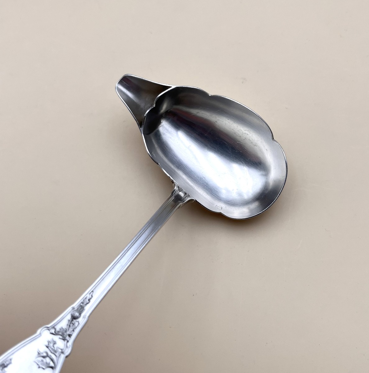 Gabert & Conreau - Art Nouveau Sauce Ladle In Solid Minerve Silver, Chardons Model-photo-1