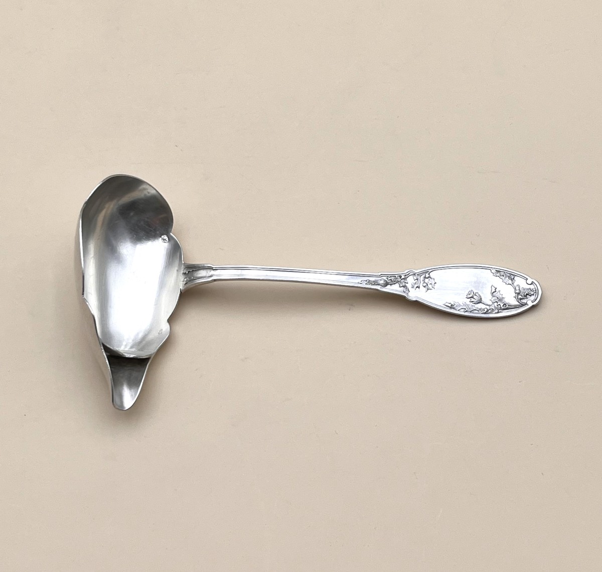Gabert & Conreau - Art Nouveau Sauce Ladle In Solid Minerve Silver, Chardons Model-photo-2