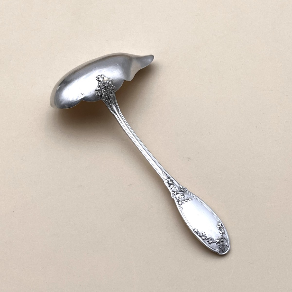 Gabert & Conreau - Art Nouveau Sauce Ladle In Solid Minerve Silver, Chardons Model-photo-3