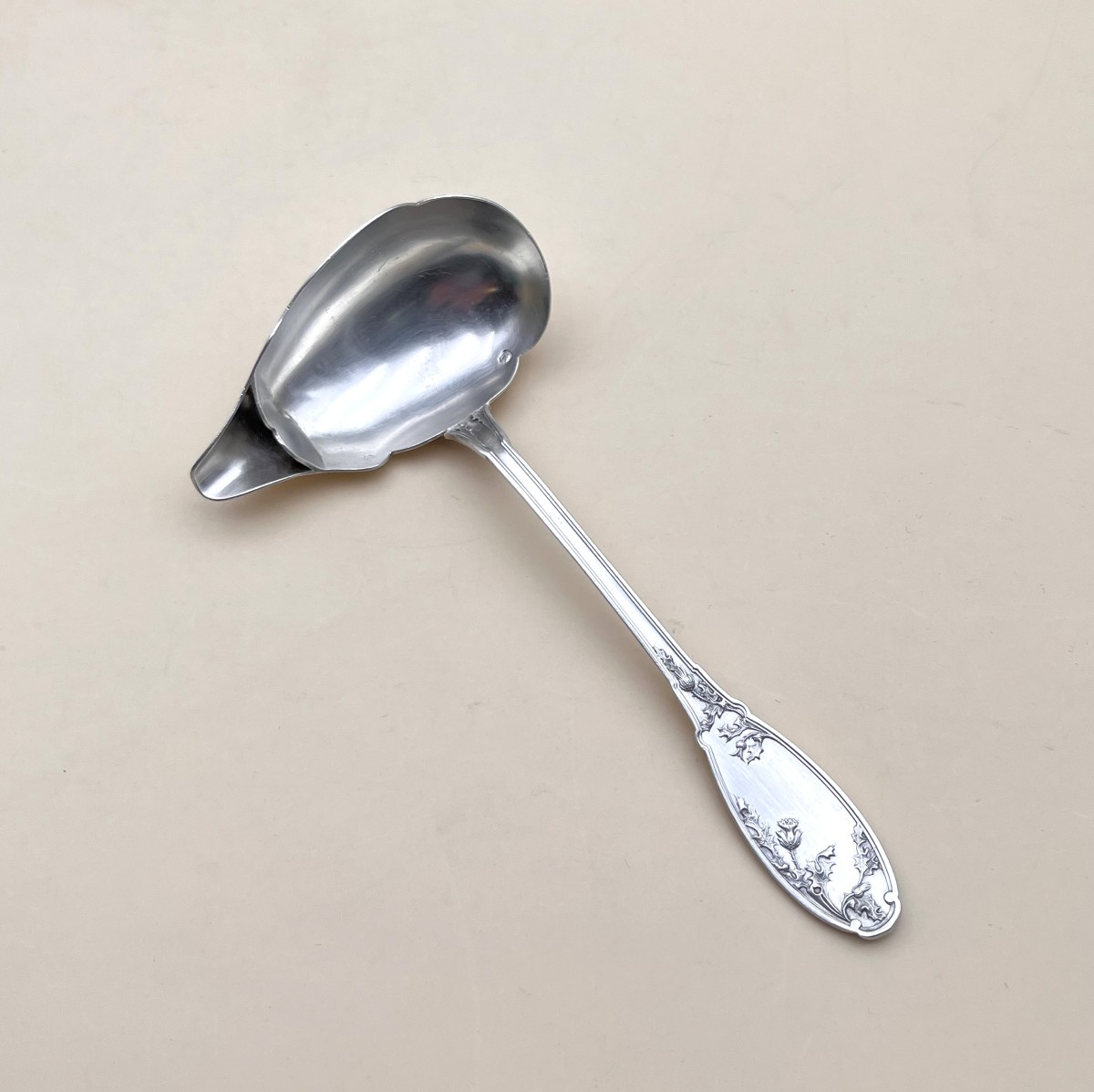Gabert & Conreau - Art Nouveau Sauce Ladle In Solid Minerve Silver, Chardons Model