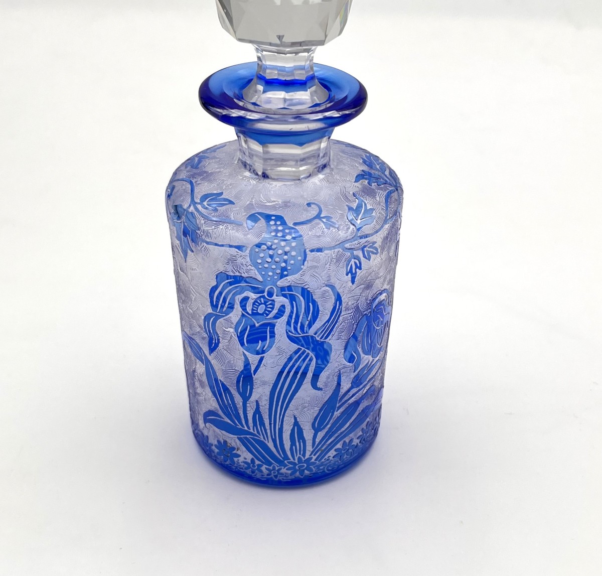 VAL SAINT LAMBERT - ancien flacon à parfum en cristal gravé à l'acide, modèle ORCHIDEES 18 cm-photo-2