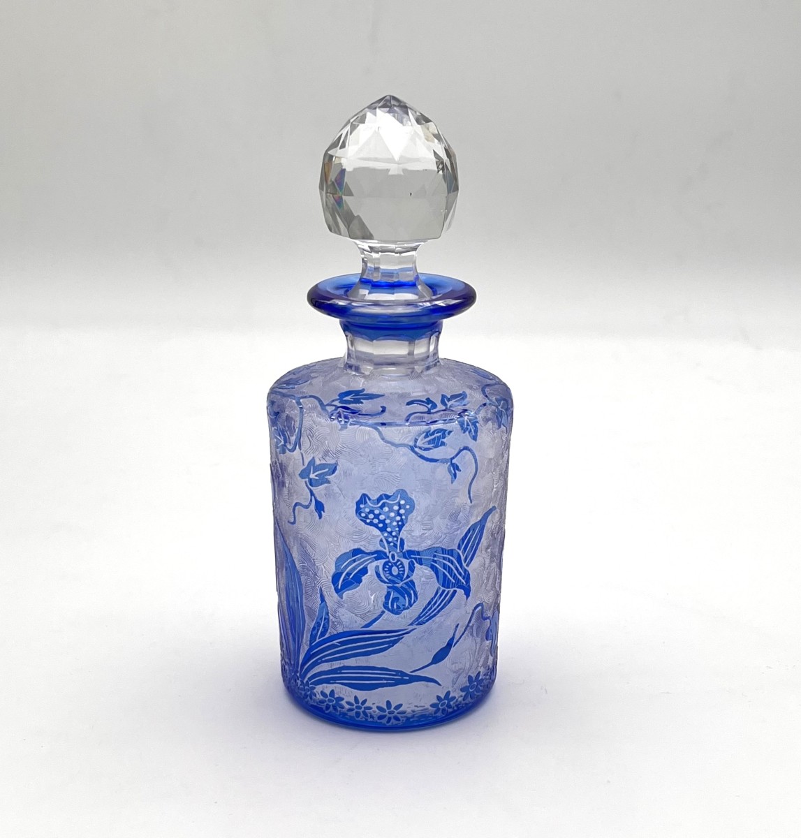 VAL SAINT LAMBERT - ancien flacon à parfum en cristal gravé à l'acide, modèle ORCHIDEES 18 cm-photo-4