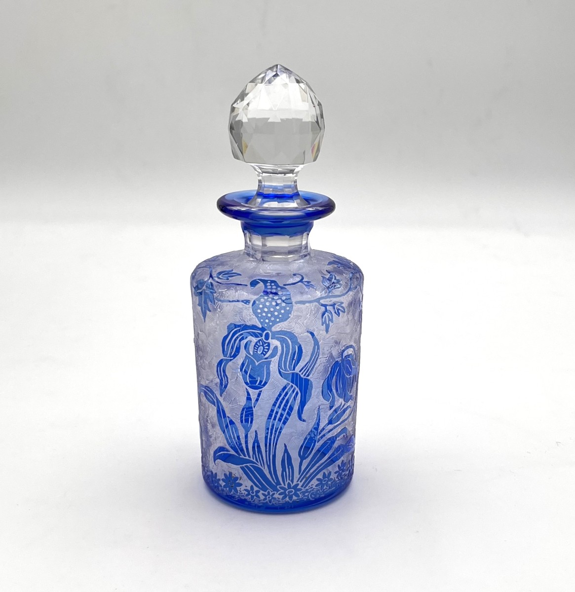 VAL SAINT LAMBERT - ancien flacon à parfum en cristal gravé à l'acide, modèle ORCHIDEES 18 cm