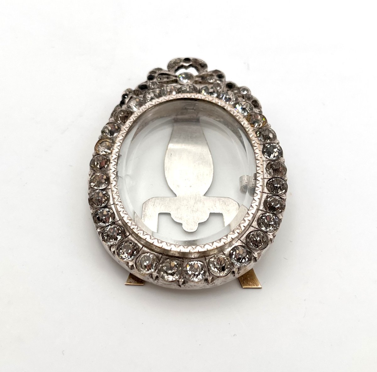 ancien cadre pour miniature / photo en métal argenté et pierres du Rhin, époque XVIIIème-photo-1