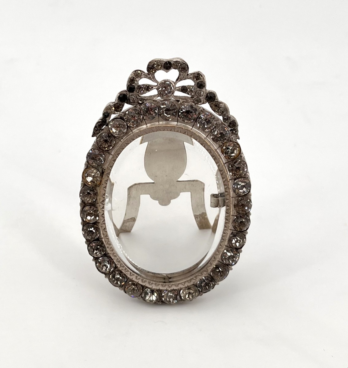 ancien cadre pour miniature / photo en métal argenté et pierres du Rhin, époque XVIIIème