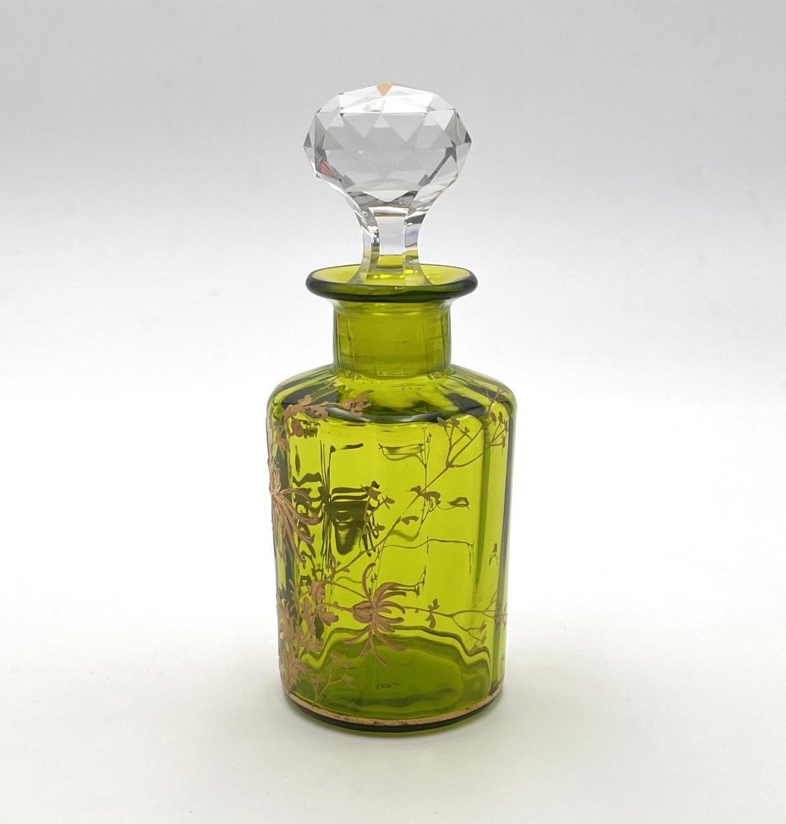 BACCARAT - ancien flacon à parfum en cristal vert, modèle Chrysanthèmes-photo-3