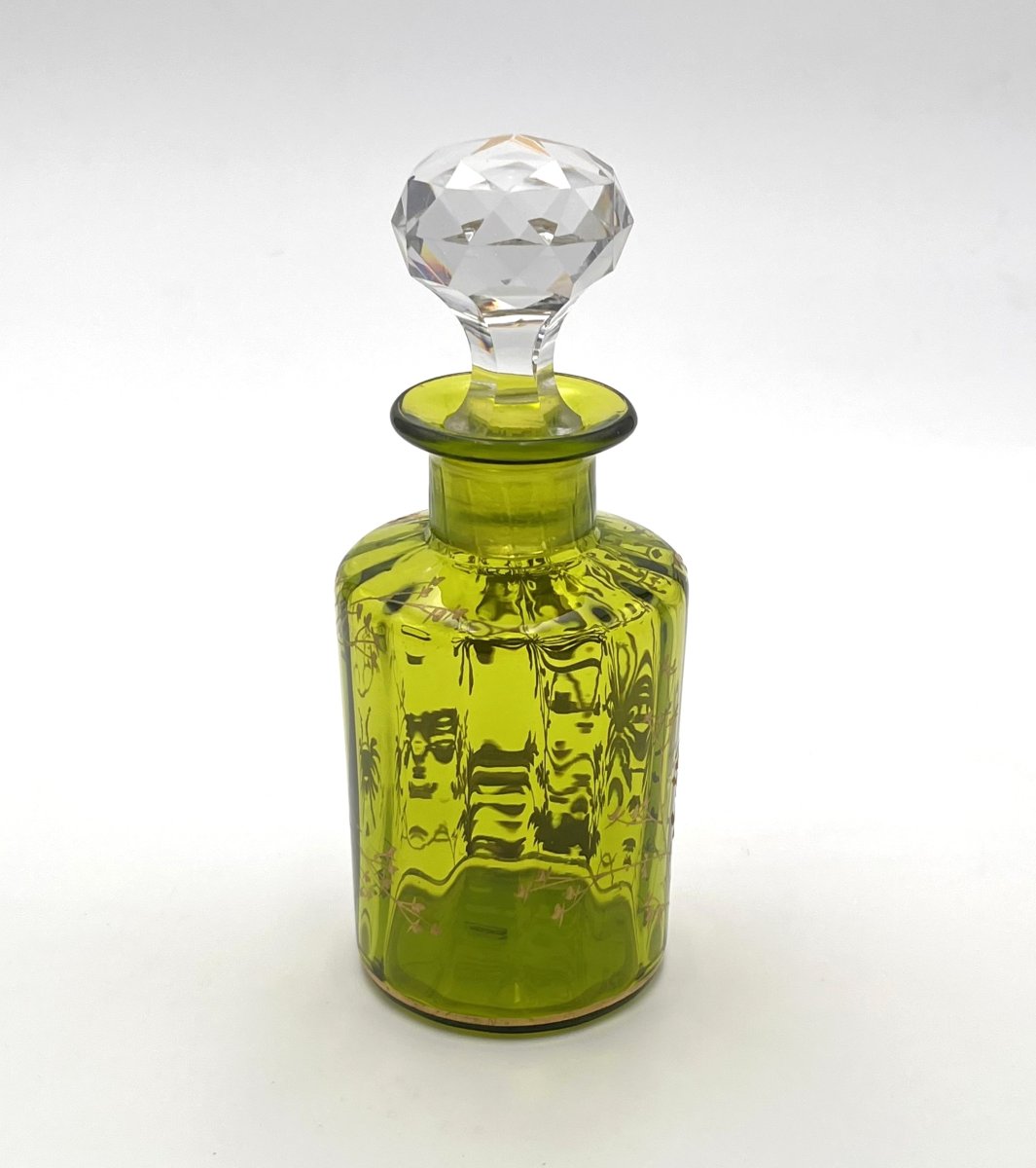 BACCARAT - ancien flacon à parfum en cristal vert, modèle Chrysanthèmes-photo-4