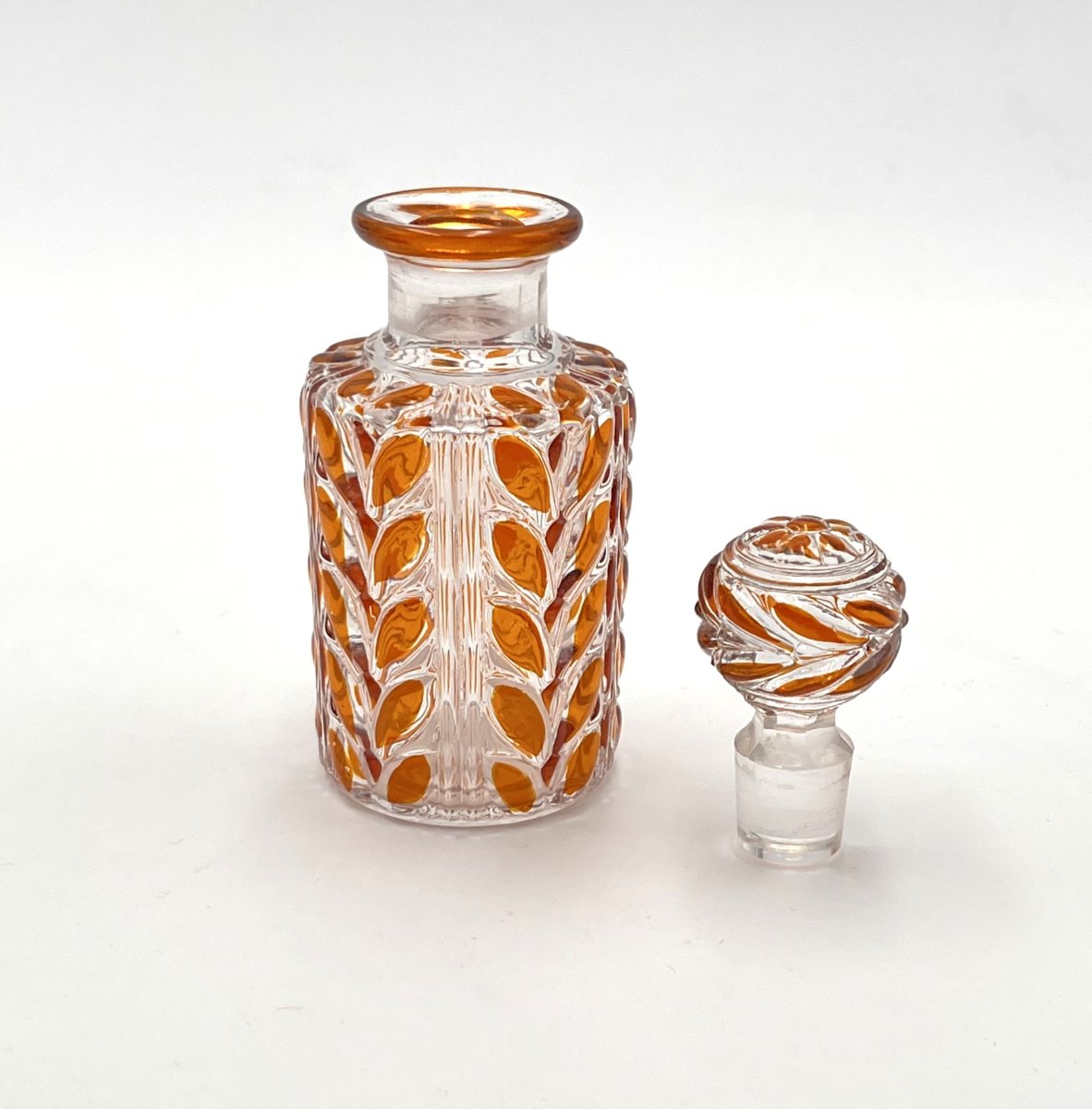 Baccarat - Antique Orange Lined Crystal Perfume Bottle 12.5 Cm - Laurier Model-photo-1