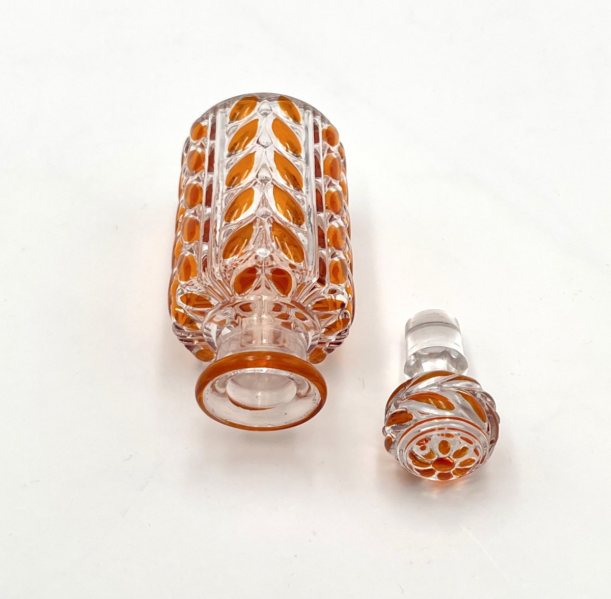 Baccarat - Antique Orange Lined Crystal Perfume Bottle 12.5 Cm - Laurier Model-photo-5