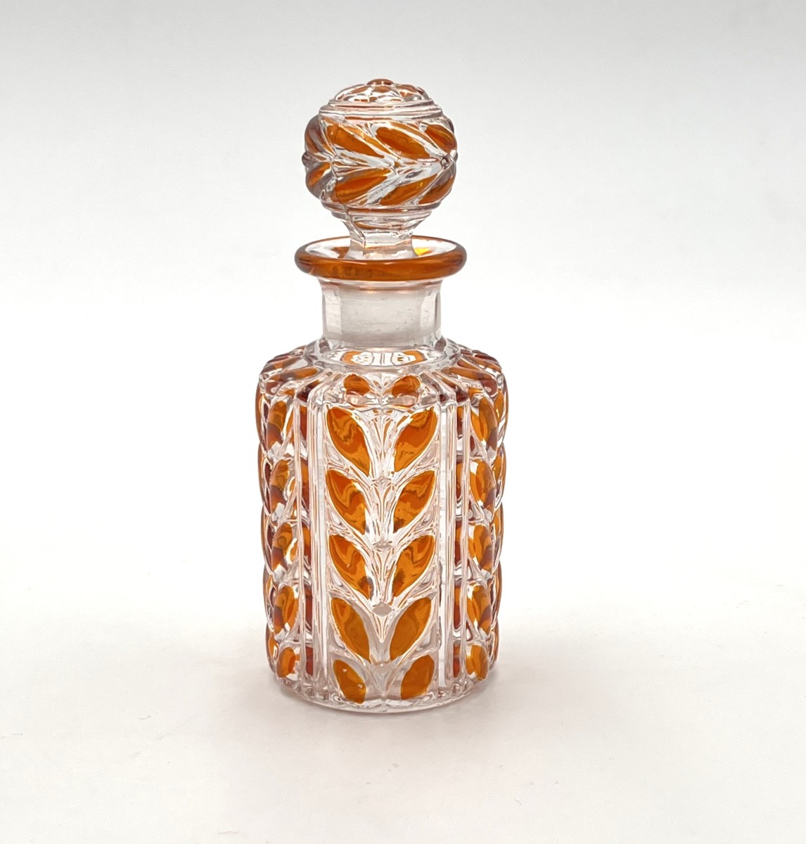 Baccarat - Antique Orange Lined Crystal Perfume Bottle 12.5 Cm - Laurier Model