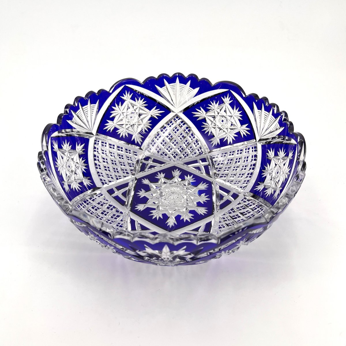 BACCARAT - grande coupe / saladier en cristal taillé doublé BLEU, modèle MANDARIN 23 cm-photo-2