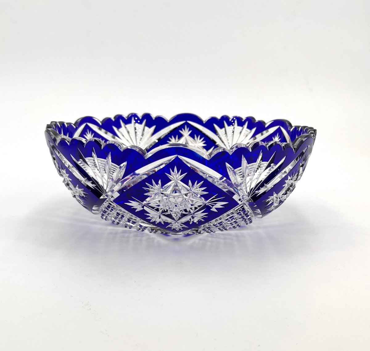 BACCARAT - grande coupe / saladier en cristal taillé doublé BLEU, modèle MANDARIN 23 cm-photo-3