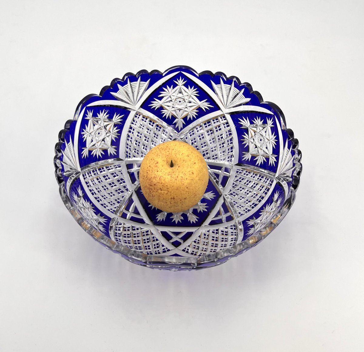 BACCARAT - grande coupe / saladier en cristal taillé doublé BLEU, modèle MANDARIN 23 cm-photo-2