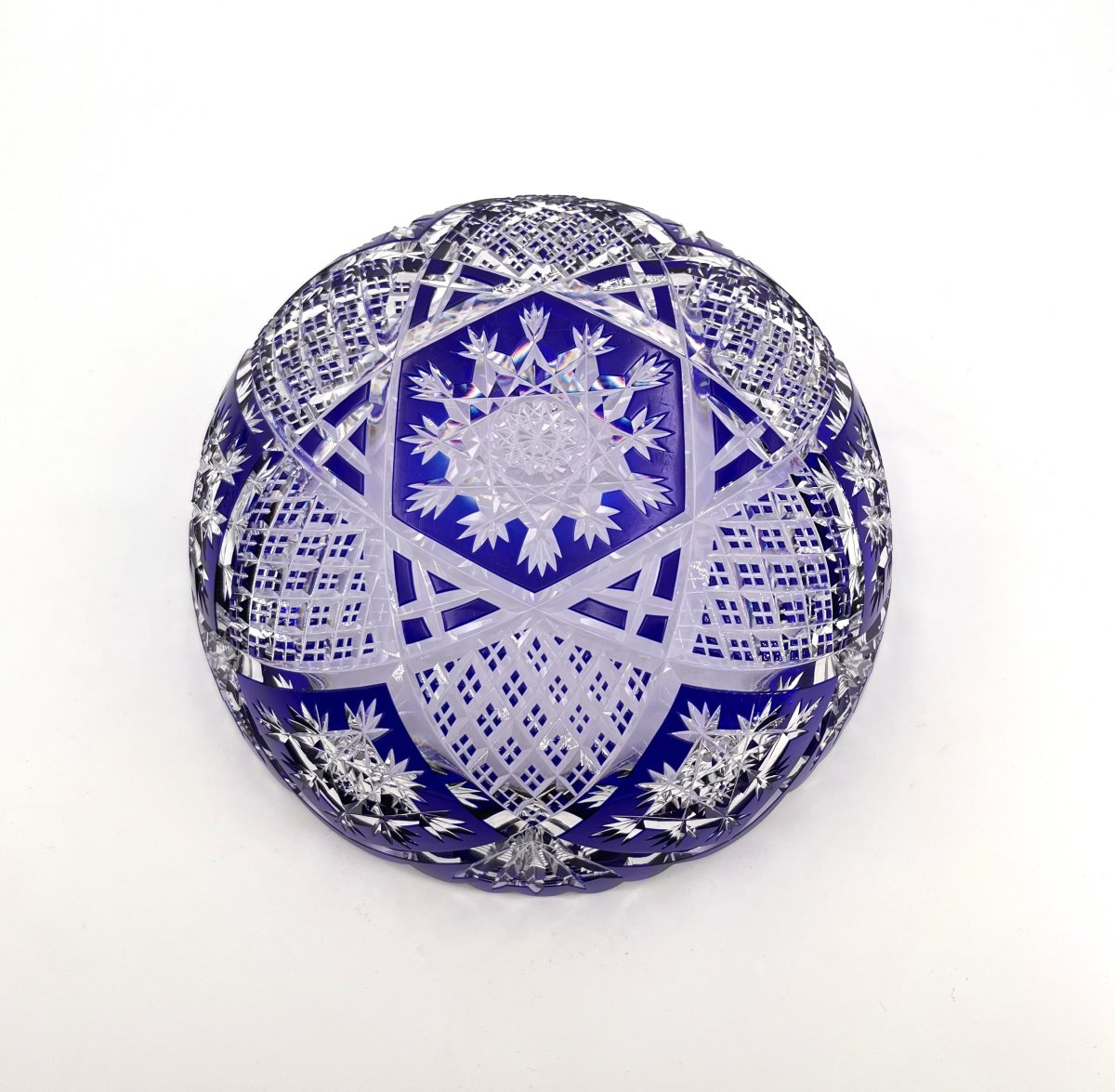 BACCARAT - grande coupe / saladier en cristal taillé doublé BLEU, modèle MANDARIN 23 cm-photo-4