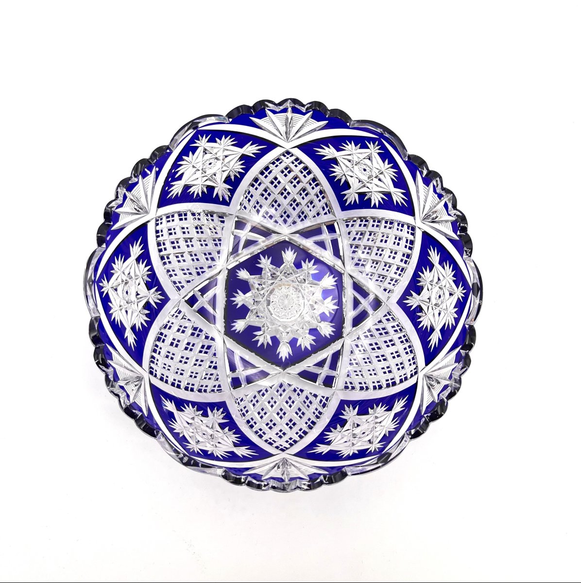 BACCARAT - grande coupe / saladier en cristal taillé doublé BLEU, modèle MANDARIN 23 cm