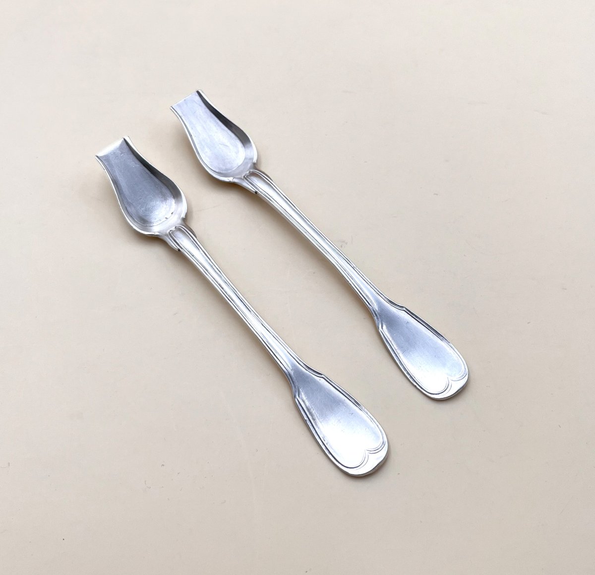Pair Of Solid Silver Salt Shovels 1er Coq - Paris Model Filet-photo-2