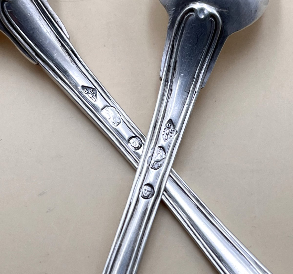 Pair Of Solid Silver Salt Shovels 1er Coq - Paris Model Filet-photo-3