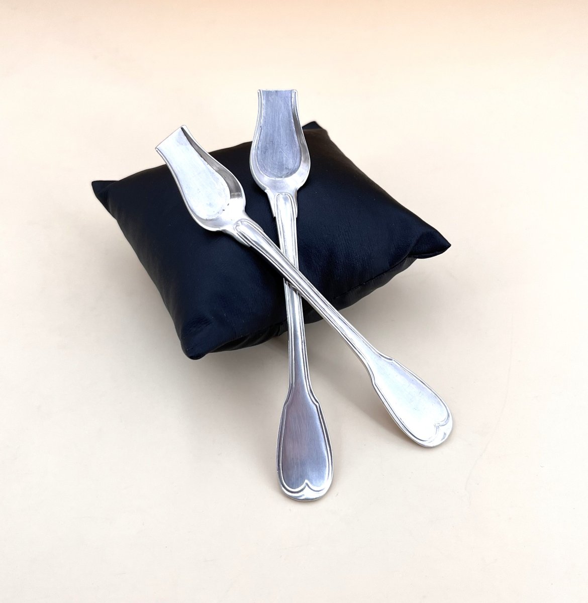 Pair Of Solid Silver Salt Shovels 1er Coq - Paris Model Filet