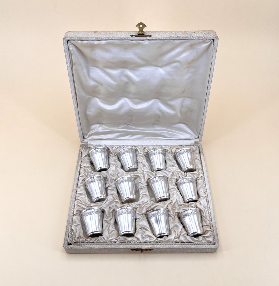 Set Of 12 Solid Silver Liqueur Glasses, Hallmarked Minerve
