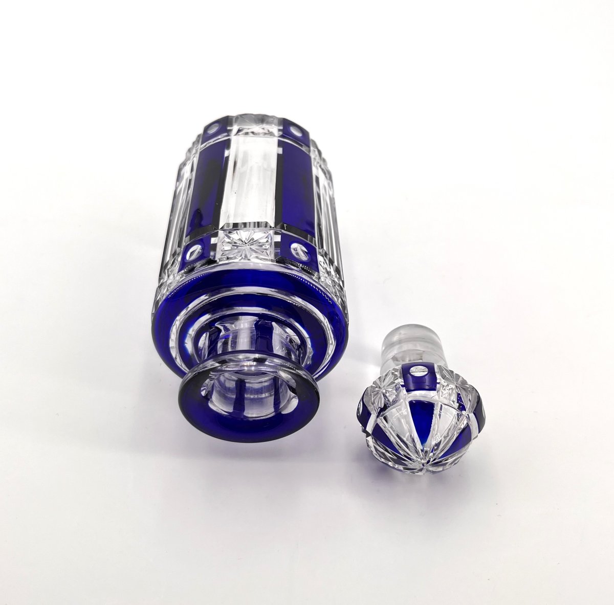 Cristalleries De Nancy - Art Deco Period Perfume Bottle In Cut Crystal With Blue Lining-photo-5