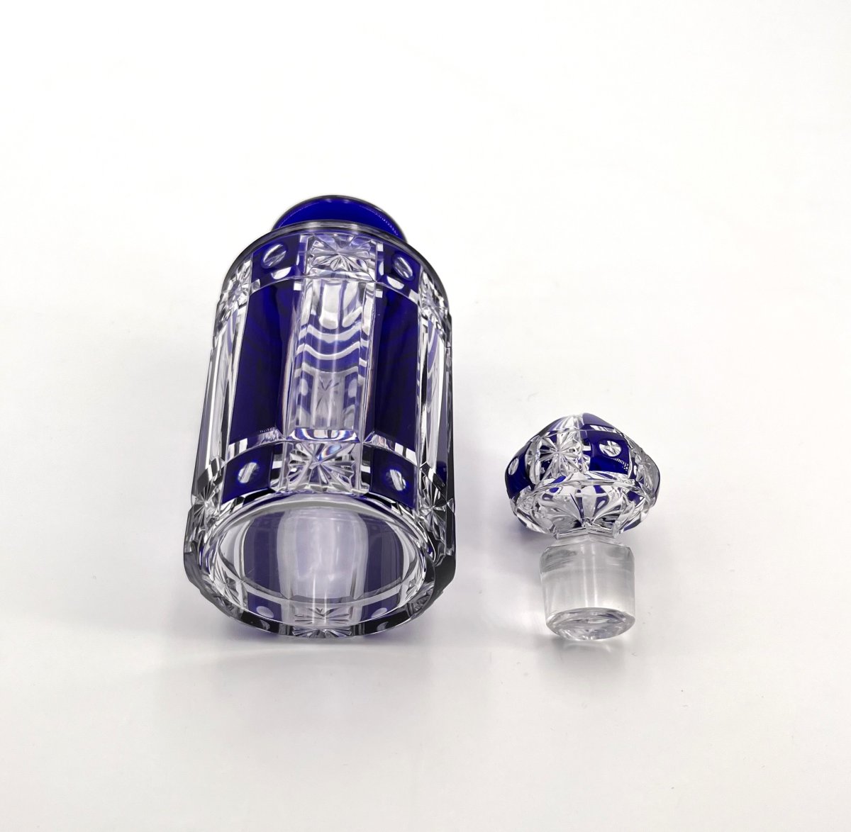 Cristalleries De Nancy - Art Deco Period Perfume Bottle In Cut Crystal With Blue Lining-photo-8