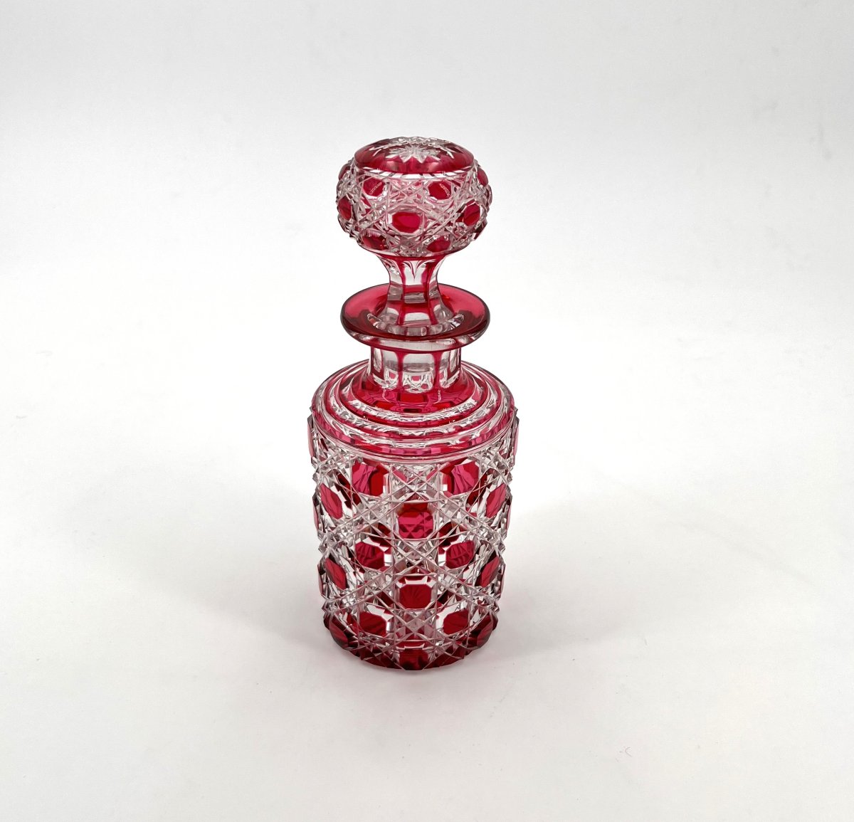 Baccarat - Old Perfume Bottle In Red Lined Crystal, Model Diamants Pierreries 20 Cm-photo-2
